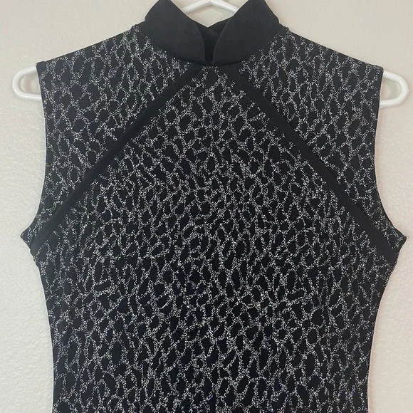Vintage Geneva Sleeveless Glitter Top Stretch High Slit Mandarin Collar Small - Picture 4 of 16